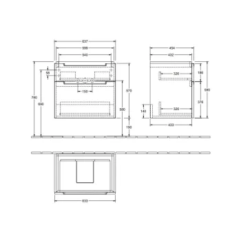 Vannas istabas skapītis Villeroy & Boch Subway 2.0, (bez izlietnes), ar SoftClose mehānismu, 64x45x59 cm, 2 atvilktnes, matēta balta, A91000MS