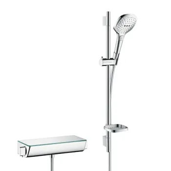 Dušas komplekts Hansgrohe Raindance Select E, ar termostatu Ecostat Select, 3 režīmi, balts/hroms, 27038400 NEW