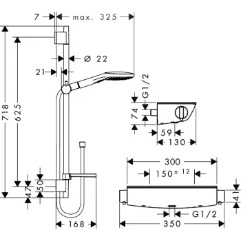 Dušas komplekts Hansgrohe Raindance Select E, ar termostatu Ecostat Select, 3 režīmi, balts/hroms, 27038400 NEW
