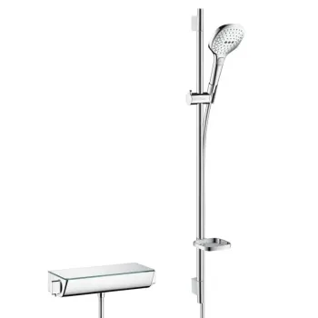 Dušas komplekts Hansgrohe Raindance Select E, ar termostatu Ecostat Select, 3 režīmi, balta/hroms, 27039400 NEW