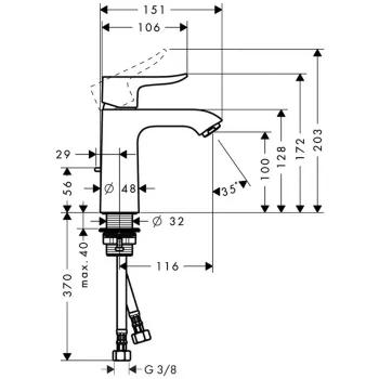 Vannas istabas izlietnes maisītājs Hansgrohe Metris, ar PopUp vārstu, LowFlow 3.5 l/min, hroms, 31203000 NEW