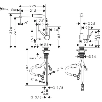 Virtuves Izlietnes Maisītājs Hansgrohe Talis M54, ar izvelkamu uzgali, matēta melna, 72860670 NEW