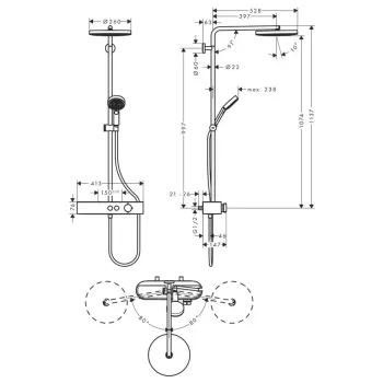 Dušas komplekts Hansgrohe Pulsify S, ar termostatu, diametrs 26 cm, 3 režīmi, matēta melna, 24220670 NEW
