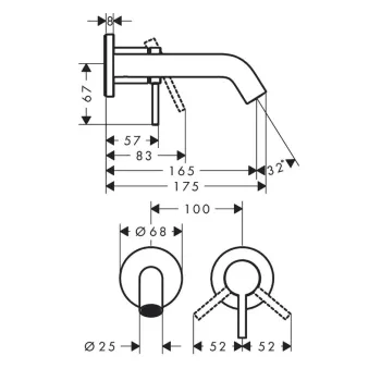 Vannas istabas izlietnes maisītājs Hansgrohe Tecturis S, iebūvējams, ar PopUp vārstu, 2 atveru montāžai, EcoSmart, hroms, 73350000 NEW
