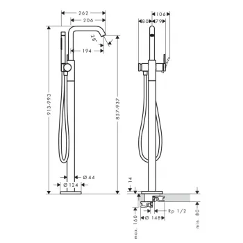 Vannas maisītājs Hansgrohe Tecturis S, uz grīdas matēta balta, 73440700 NEW