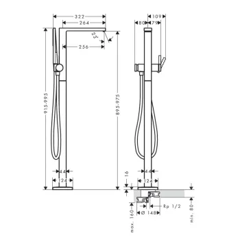 Vannas maisītājs Hansgrohe Tecturis E, uz grīdas, matēta melna, 73445670 NEW