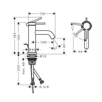 Vannas istabas izlietnes maisītājs Hansgrohe Tecturis S, ar PopUp vārstu, matēta melna, 73305670 NEW