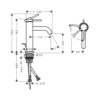 Vannas istabas izlietnes maisītājs Hansgrohe Tecturis S, ar PopUp vārstu, matēta melna, 73318670 NEW
