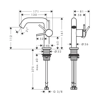 Vannas istabas izlietnes maisītājs Hansgrohe Tecturis S, ar Push-Open izplūdi, CoolStart, EcoSmart, matēta melna, 73322670 NEW