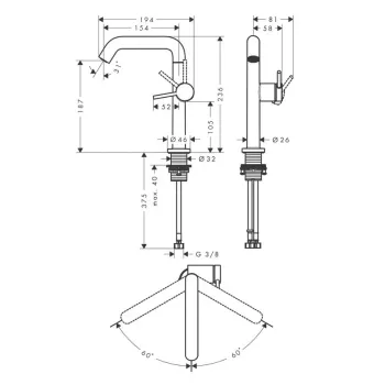Vannas istabas izlietnes maisītājs Hansgrohe Tecturis S, Paaugstināts ar Push-Open izplūdi, CoolStart, EcoSmart, matēta melna, 73364670 NEW
