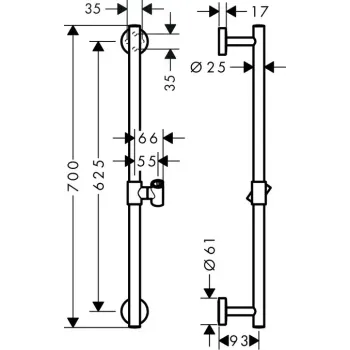 Dušas stienis Hansgrohe Unica, Comfort, 65 cm, hroms, 26401000 NEW