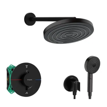 Dušas Sistēma Hansgrohe iebūvējams ar termostatu, diametrs 26 cm, 3 režīmi, matēta melna, SANI21HHH402 NEW