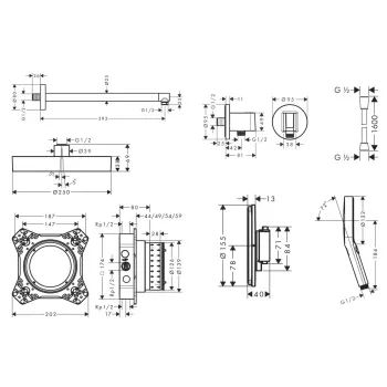 Dušas Sistēma Hansgrohe ar iebūvējamu termostatu, diametrs 25 cm, 3 režīmi, matēta melna, SANI21HHH406 NEW