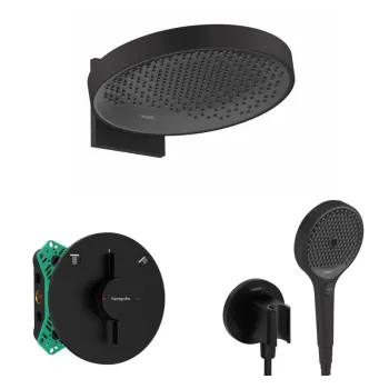 Dušas Sistēma Hansgrohe iebūvējams maisītājs, diametrs 36 cm, 3 režīmi, matēta melna, SANI21HHH408 NEW
