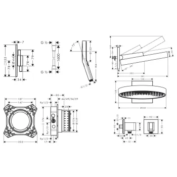 Dušas Sistēma Hansgrohe iebūvējams maisītājs, diametrs 36 cm, 3 režīmi, matēta melna, SANI21HHH409 NEW