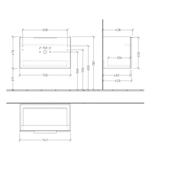 Vannas istabas skapītis Villeroy & Boch Architectura, piekaramais (bez izlietnes), SoftClose, 55x47x44 cm, 1 atvilktne, balta, B88700VS
