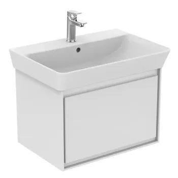Vannas istabas skapītis Ideal Standard Connect Air, 65 cm, (bez izlietnes) ar 1 atvilktni, SoftClose, spīdīga balta/matēta balta, E0847B2