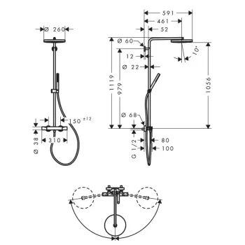 Dušas sistēma Hansgrohe Pulsify S Puro, ar termostatu, diametrs 26 cm, hroms, 24222000 NEW
