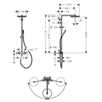 Dušas sistēma Hansgrohe Pulsify S Puro, ar termostatu, diametrs 26 cm, EcoSmart, hroms, 24223000 NEW