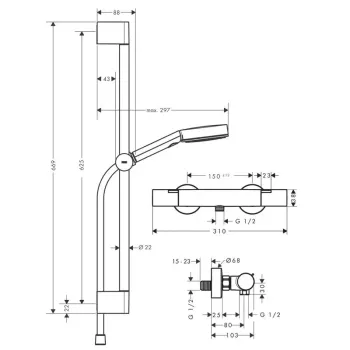 Dušas komplekts Hansgrohe Pulsify Select S, ar termostatu, 3 režīmi, matēta melna, 24262670 NEW
