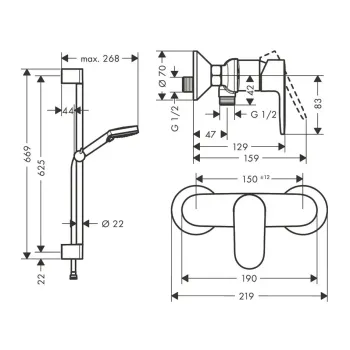 Dušas komplekts Hansgrohe Vernis Blend, ar maisītāju, 2 režīmi, EcoSmart, hroms, 26957000 NEW
