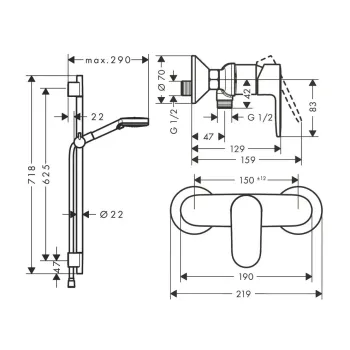 Dušas komplekts Hansgrohe Vernis Blend, ar jaucējkrānu, 2 režīmi, matēta melna, 26958670 NEW