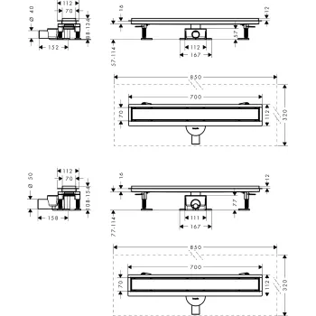 Dušas kanāls Hansgrohe RainDrain Go, 70 cm ar divpusēju resti, matēta nerūsējošā tērauda, 56272800 NEW