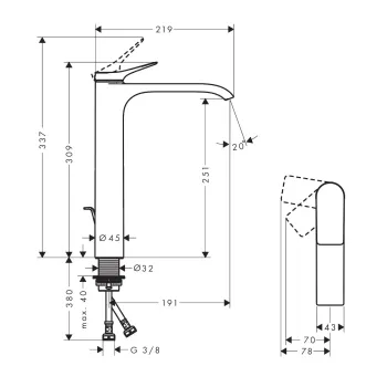 Vannas istabas izlietnes maisītājs Hansgrohe Vivenis, Paaugstināts ar PopUp vārstu, EcoSmart, CoolStart, hroms, 75044000 NEW