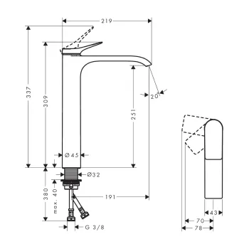 Vannas istabas izlietnes maisītājs Hansgrohe Vivenis, Paagstināts EcoSmart, CoolStart, matēta balta, 75045700 NEW