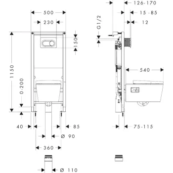 Tualetes poda komplekts Hansgrohe EluPura Original S, EluPura Original, SoftClose vāks, iFrame Element E Poga iebūvējamajam rāmim, balts, 60302450 NEW