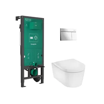 Tualetes poda komplekts Hansgrohe EluPura S, EluPura S un SoftClose sēdeklis, iFrame Element E Poga iebūvējamajam rāmim, hroms, 60303000 NEW