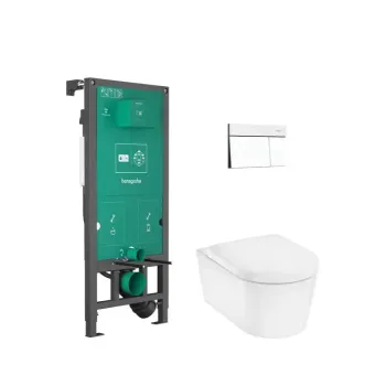Tualetes poda komplekts Hansgrohe EluPura S, EluPura S un SoftClose āks, iFrame Element E Poga iebūvējamajam rāmim, matēta balta, 60303700 NEW