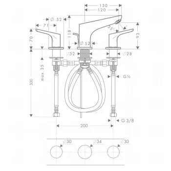 Vannas istabas izlietnes maisītājs Hansgrohe Focus E2 100, iebūvējams ar PopUp vārstu, hroms, 31937000 NEW