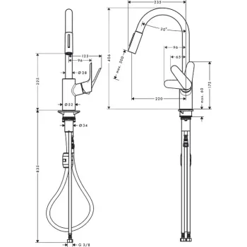 Virtuves Izlietnes Maisītājs Hansgrohe Focus M41, EcoSmart, ar izvelkamu uzgali hroms, 31833000 NEW