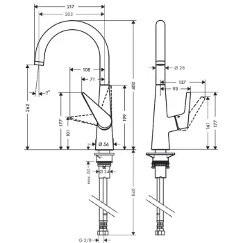 Virtuves Izlietnes Maisītājs Hansgrohe Talis M51, EcoSmart, hroms, 72816000 NEW