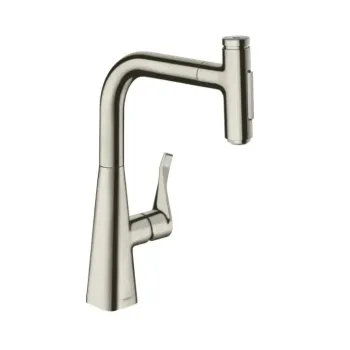 Virtuves Izlietnes Maisītājs Hansgrohe Metris M71, ar izvelkamu uzgali, nerūsējošā tērauda apdare, 73822800 NEW