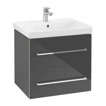 Vannas istabas skapītis Villeroy & Boch Avento, (bez izlietnes), MDF ar akrila pārklājumu, 2 rokturi, 63x51x45 cm, 2 atvilktnes ar SoftClose Stone Oak, A89000RK