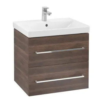 Vannas istabas skapītis Villeroy & Boch Avento, (bez izlietnes), ar SoftClose, 58x51x45 cm, 2 atvilktnes, Nordic Oak / hroms, A88900VJ