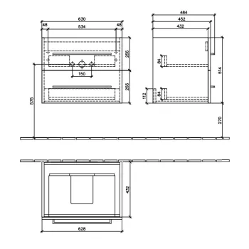 Vannas istabas skapītis Villeroy & Boch Avento, (bez izlietnes), ar SoftClose 2 rokturi, 78x51x45 cm, 2 atvilktnes, Oak Kansas, hroms, A89100RH