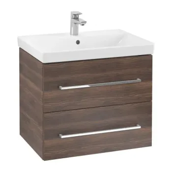 Vannas istabas skapītis Villeroy & Boch Avento, (bez izlietnes), no MDF ar akrila virsmu, SoftClose, 63x51x45 cm, 2 atvilktnes, Arizona Oak/hroms, A89000VH