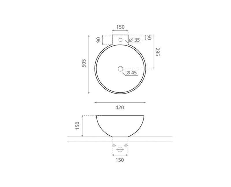 Bathco Раковина BAYONA 42x50.5cm накладная 0028