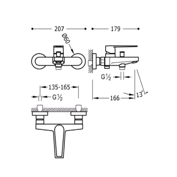 CLASS-TRES Смеситель для Cмеситель для ванны и душа,хром 2051700