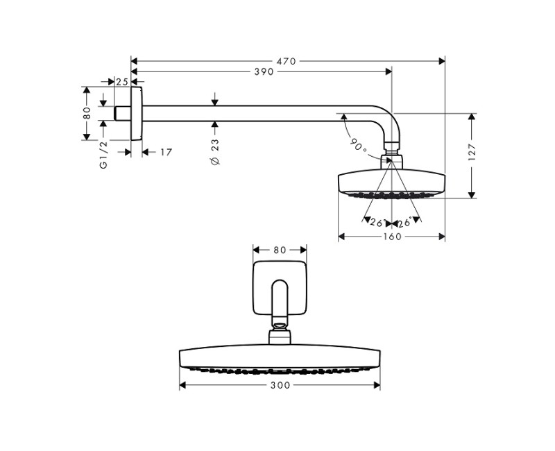 HG Dušas galva Raindance Select E 300 2jet, balts/hroms 27385400