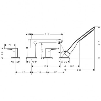 Hansgrohe Metris Смеситель для ванны, 4-секционный 31442000