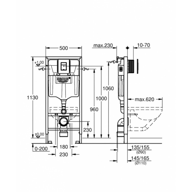 Grohe Rapid SL WC rāmis ar Skate Cosmo pogu, 38811KF0 Grohe Rapid SL WC rāmis ar Skate Cosmo pogu, 38811KF0