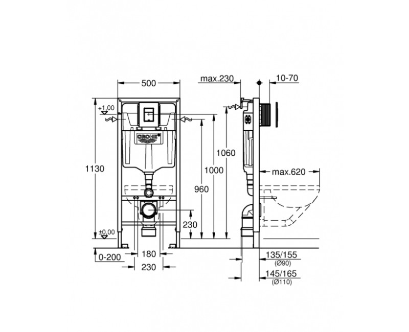 Grohe Rapid SL WC rāmis ar Skate Cosmo pogu, 38811KF0
