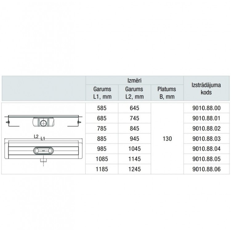 ACO ShowerDrain C Dušas kanāls 1185mm, h-92mm, 9010.88.06