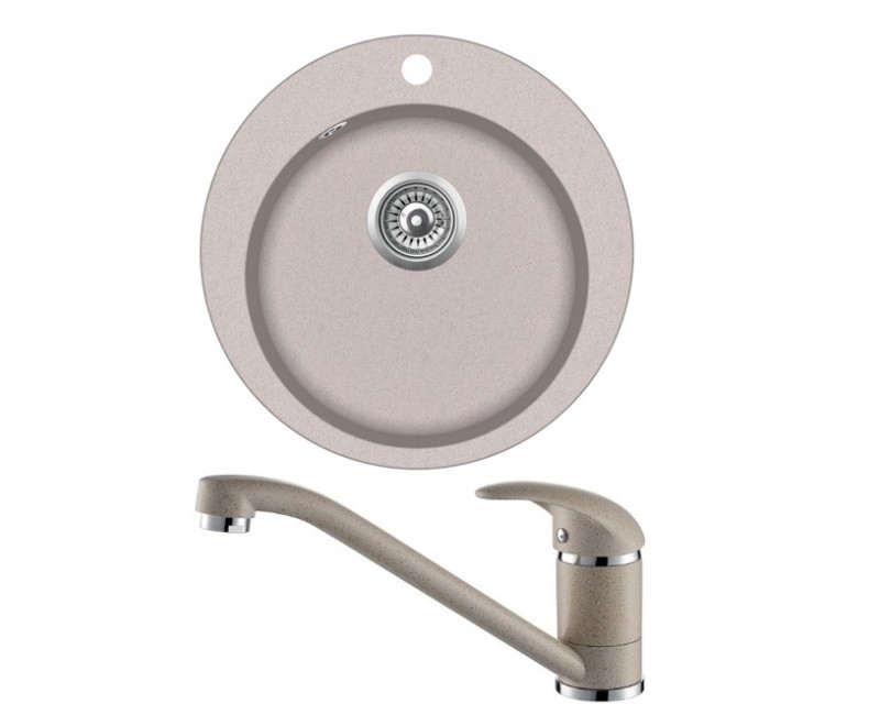 Кухонная мойка D505mm c смесителем SR100W/TAP2561