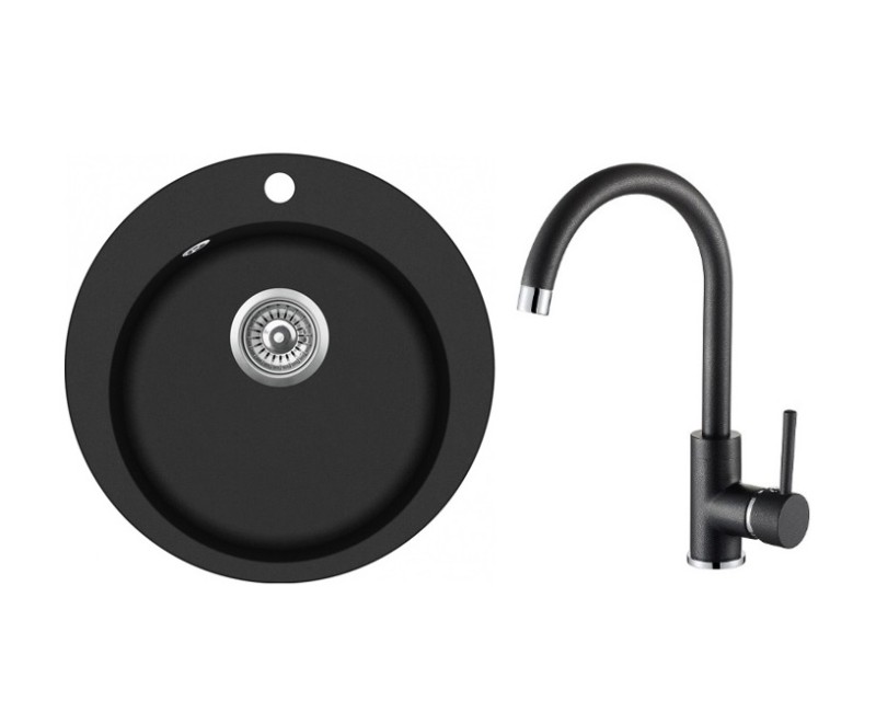 Кухонная мойка D505mm c смесителем SR100W/TAP5523