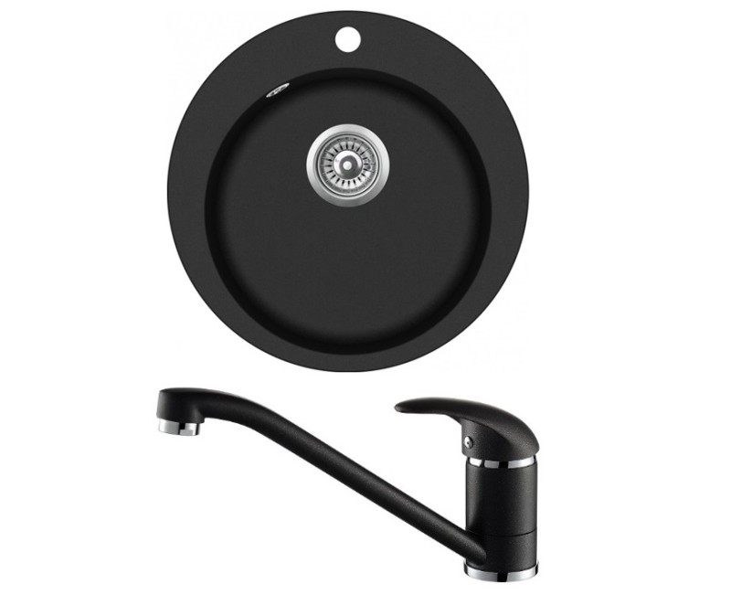 Кухонная мойка D505mm c смесителем SR100W/TAP2561